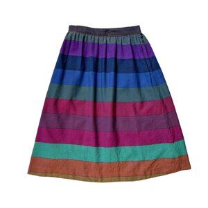 60s vintage rainbow wool skirt multicolour stripe pattern high waisted flared.